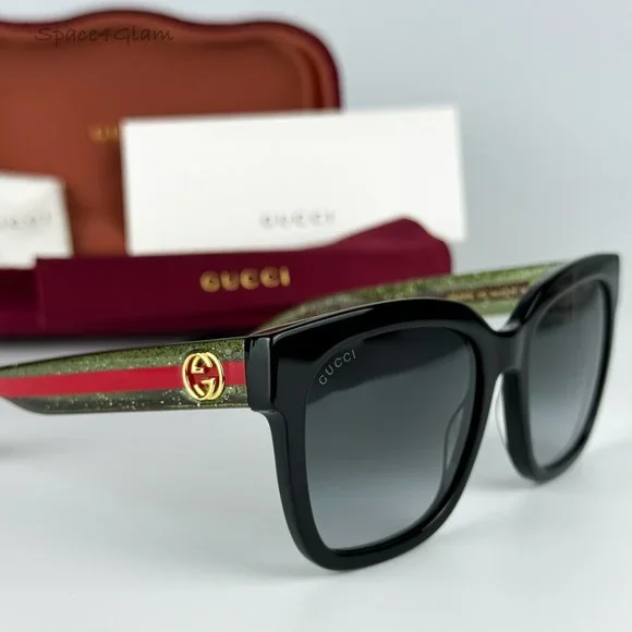 NEW GUCCI GG0034SN 002 Black Colorful Gray Gradient Rectangle Women Sunglasses - Picture 5 of 9
